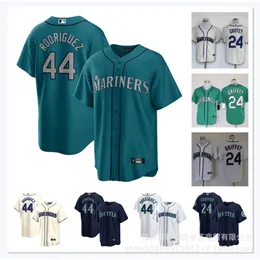 Baseball Jerseys Mariners Rodriguez#44griffey#24 Cream Blue Green Embroidered Player Name Jersey