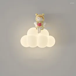 Lampada da parete Cartoon Lampade di nuvole bianche Angelo Bear Night Light Creative Nursery Campo Mount Lights Ac220V LED