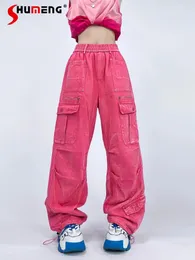 Jeans femminile industria pesante pantaloni in denim multi-botta elastico in vita elastico corsetto di lavoro