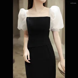 Party Dresses Sweat Black Puff Sleeve Lady Girl Women Princess Banket Prom Performance Ball Dress Daily Wear Gown Free Ship