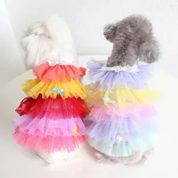 Vestido de vestuário de cachorro estilo doce estilo adorável tecido de cachorro gradiente bolo de malha adorável saia de gato respirável