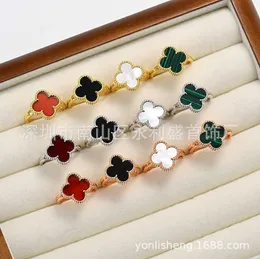 Оригинальный бренд Van High Edition Clover Ring Classic Fashion Wersatielile 18K Natural White Fritillaria Red Agate