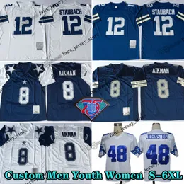 カスタム75thヴィンテージフットボールジャージ8トロヤイックマン1985 21 Deionsanders 12 Rogerstaubach 22 Emmittsmith 33 Tonydorsett 88 Michaelirvin Charleshaley Randywhite