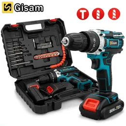 Wirdless Impact Drill Screwnriver laddningsbar batteri trådlöst hammare 253Torque Inställning Elektrisk kraftverktyg 240402