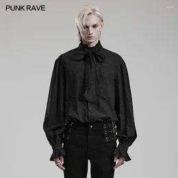 Herrklänningskjortor punk rave gotisk rufsad liten stående krage jacquard skjorta party klubb av löstagbar fluga svarta toppar män kläder