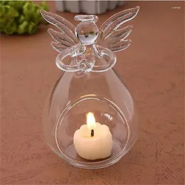 Mum tutucular 1pc melek şekilli cam şeffaf kristal duvar asılı tealight tutucu ev dekoru şamdan