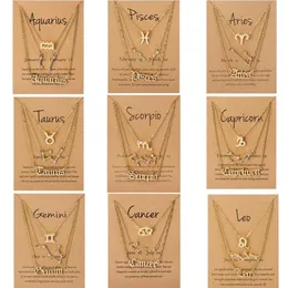 Pendant Necklaces 3Pcs Set Cardboard Star Zodiac Sign 12 Constellation Charm Gold Color Necklace Aries Cancer Leo Scorpio JewelryP264V