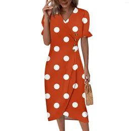 Casual Dresses Women's Beach Skirt Elegant Spring/Summer V-Neck Polka Dot Printed Dress Pleated Long