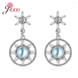 Pieno orecchini Fashion 925 Sterling Silver Round Flower Drop per le donne Top Sale Temperamento Cubic Zirconia Dangler