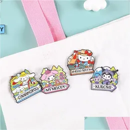 Cartoon Accessoires Mädchen Kuromi Cats Melody Camp Emaille Pins süße Filme Hart Sammeln Sie Brosche Rucksack Hat Bag Collar Lapel Dro Dhlfq