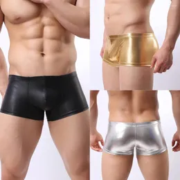Underpants KANCOOL Men's Sexy Fun Boxer Shorts 2024 Male Patent Leather With Ring Underwear Slim Fit Boxers