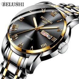Наручительные часы Belushi Top Brand Watch Men Mensing Steel Steal Date Clock Водонепроницаемые светящиеся часы Mens Luxury Sport Quartz Forist D240417