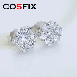 Kolczyki stadninowe cosfix s925 srebrne 0,92ct Para Moissanite D Color vvs okrągłe cięcie wykwintna biżuteria kwiatowa dla kobiet