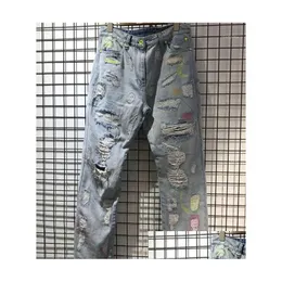 Mens Jeans Streetwear Endless High Damage Hole Jean Men Women Quality Metal Button Zipper Denim Pants Letter 3D Printing Drop Delivery Dhtye
