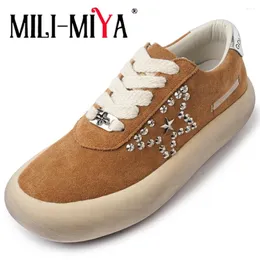 Casual Shoes MILI-MIYA Arrival Crystal Stars Women Cow Suede Sneakers Thick Bottom Flat Heel Lace Up Round Toe Big Size 34-40 Handmade