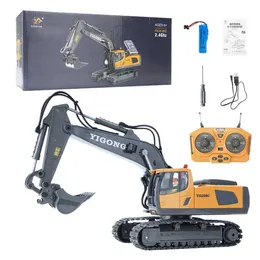 Diecast Model Cars 1 20 2.4G alloy remote-controlled tracked excavator 11 channel childrens multifunctional engineering vehicle model toy J240417