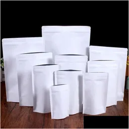 Verpackungstaschen Großhandel weiße Kraftpapierbeutel Aluminiumfolie Stand -up -Taschen recycelbare Versiegelung Aufbewahrung für Tee Drop Lieferung Büro SC DHM9W