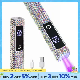 Mini Handheld UV LED مصباح Diamonds مجفف الأظافر المحمول لعلاج تلميع هلام مع عرض مانيكير هين