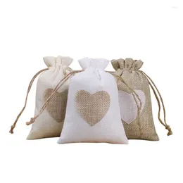 Shopping Bags 50pcs/Lot Heart-shaped Resuable Linen Storage Drawstring Bag Jewelry Gift Packaging Christmas Pouches Custom