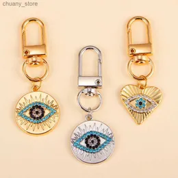 Keychains Lanyards Classical Alloy Enamel Rhinestone Blue Evil Eye Heart Pendants Keychain Lucky Amuleto Keyring For Women Men Car Key Bags Decor Y240417