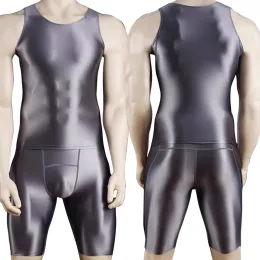 Şort seksi parlak ağırlık antrenmanı erkek izleme streç yelek tankları parlak spor fitness koşu setleri üst kısımlar şort takım elbise yüzme gövdeleri