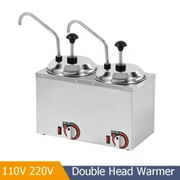 110V 220V Ticari 2 Pot SICAK FUDGE POMPASI Sıcak Makineli Çikolata Sos Dağıtıcı Nacho Peynir Isıtıcı Dispenser Makinesi