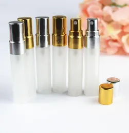 5 ml 5 ml tunn frostglas sprayflaska reser parfym bärbar flaska med guld silver atomiserare påfyllningsbar aluminum pump7441934