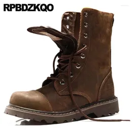 Buty Chunky Combat Full Grain Skórzanie 2024 Wysokiej jakości mężczyźni w środkowej cielę