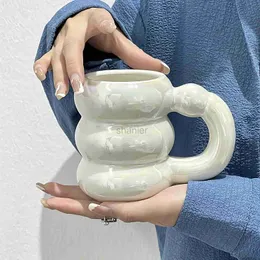 머그잔 귀여운 세라믹 머그잔 커피 컵 코라 카와이 디자이너 서클 거품 커피 컵 아침 식사 우유 주스 차 컵 전자 레인지 안전 240417
