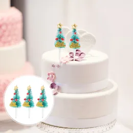 Dekorativa blommor 30st Creative Christmas Tree Cake Toppers utsökta cupcakesprydnadsvalt dekoration för fest bankettbröllop (grönt