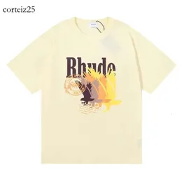 Мужская футболка Rhude Brand Designer Designer Rush Pure Cotton Tees Street Fashion Casual Pare Matching Rhude Короткие рукава высококачественные RH 5435