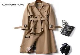 2019 New Spring Poat Women Women Trench Coat Double Breadsed Высококачественная длинная слоя повседневная осенняя ветра Overwear Y1908266346852