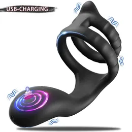 Pênis de silicone masculino anel sem fio Ultra Soft Cockring 10 Vibração para Ereção Aprimorando o tempo Ejaculação Ejaculação Sexy Toy para homens