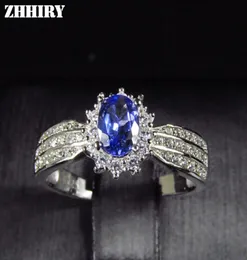 Cluster Rings ZHHIRY Natural Blue Tanzanite Ring Genuine Solid 925 Sterling Silver Real Gemstone For Women Fine Jewelry4566621