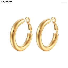 Hoop Ohrringe ICAM Gold Color Circle Kreolisch Edelstahl große runde Frauen Geschenke für Frauen