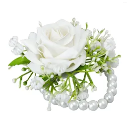 Dekorativa blommor Party Elegant Pearl Armband för Wedding Hand Decor Prom Artificial Silk Cloth Wrist Flower Bride Bridesmaids Corsage