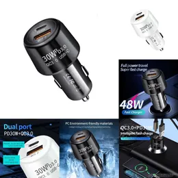 جديد 48W Super Fast Charging PD QC3.0 USB Car Phone Charger Type C Cigar Dighter for iPhone Xiaomi Samsung Huawei