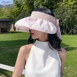 Visorlar Tatlı Bubble Çiçek Kabuğu Hava Üst Güneş Koruma Şapkası Kadınlar Yaz Yüz Kapağı ve Güneş Gizli Şapka Seyahat Saman Dokuma İnce Su Y240417