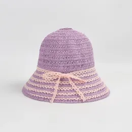 Cappelli larghi Brim Uspop 2024 Elegante cappello da sole in pizzo estivo per donne con secchio di paglia dolce bowknot