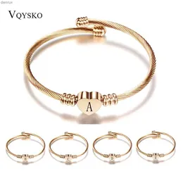 Bangle VQYSKO Rose gold Color Stainless Steel Heart Bracelet Bangle With Letter Fashion Initial Alphabet Charms Bracelets For WomenL240417