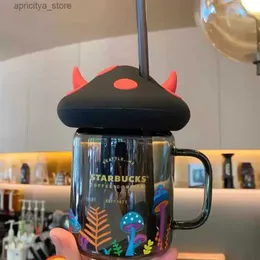 Vattenflaska Starbucks Halloween Cup Black Cat Mugs Mushroom Little Devil Paradise Mark Glass Straw Isolated Water Cup L48