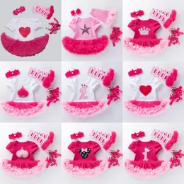 Conjuntos de roupas de bebê bebês macacões macacões garotas Roupas de crianças vestidos de rosa rosa de manga curta Rosa 4 peças roupas de pé primeiro sapatos de caminhada n9uy#