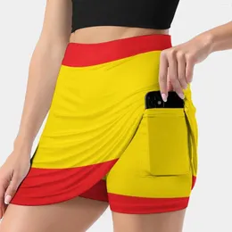 Saias Espanha Bandeira (Minimalista) Saia feminina com Hide Pocket Tennis Golf Badminton Running Spanish