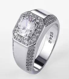 Luxury 925 Sterling Silver Men Crystal Zircon Stone Wedding Anello nobile Engagement Engage Anelli da festa con Stamp5386627