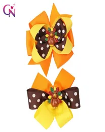 CN 6 Pcslots 35 quot Thanksgiving Hair Bows For Girls Kids Stack Dot Turkey Hair Clips Hairpins Festival Accessoriess8002742