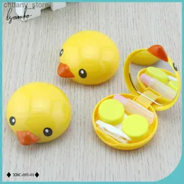 Solglasögon fall Lymouko Lovely Yellow Little Duck Head Portable With Mirror Contact Lens Case for Women Travel Container Lenses Box Y240416