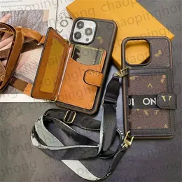Wallet Phone Case Designer för iPhone 15 Pro Max Case iPhone 14 Pro Max 13 12 11 XS Max XR 15 Plus Case Card Holder Luxury Crossbody Leather Flip iPhone fodral axelband