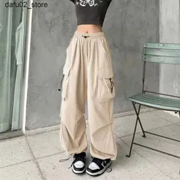 Men's Pants 2024 Womens Y2K Cargo Pants Solid Low Waist Jogger Technical Pants Dragging Wide Leg Bag Hip Hop Trousers Street Wearing Sports Pants Q240417