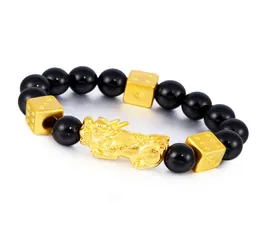 全新製品Feng Shui Obsidian Leather Rope Pixiu Beads Bracelets Vietnam Sand Gold Enamel Obsidian Bracelet7426228
