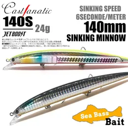 CASTFANATIC 24g 140mm Slow Sinking Minnow Jerkbait Lure AS140S Big Artificial Bait Saltwater Sea Bass Pike Fishing 240407